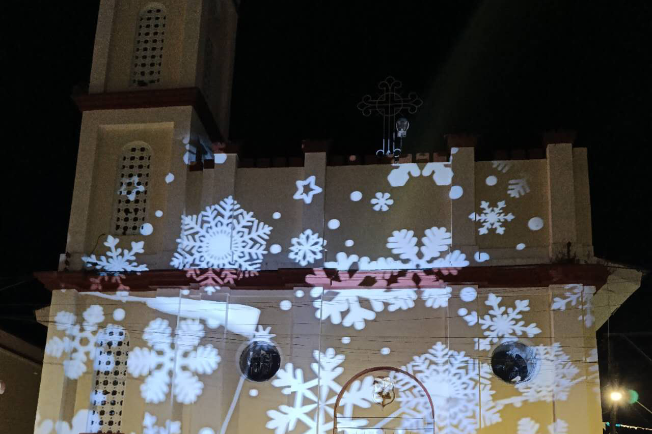 Snowflake Gobo Projector - Snow Falls Silently, Covering Everything in A Silver Sheen.